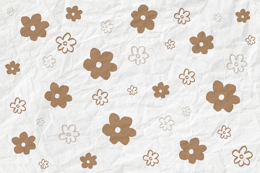 Gold flower pattern on crumpled paper textured background