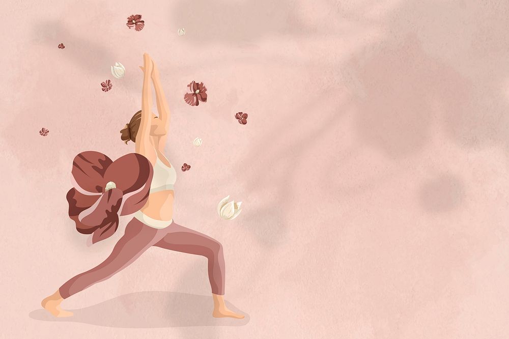 Mind and body background with floral yoga woman illustration
