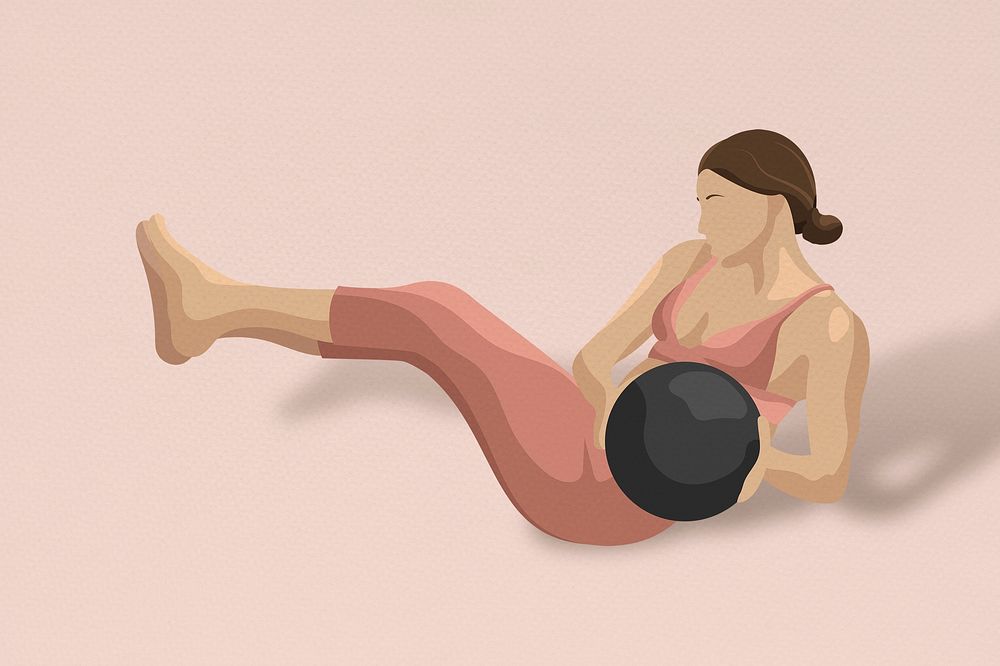 Exercise routine vector woman holding medicine ball minimal illustration