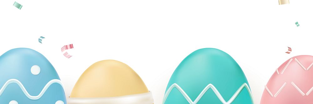 Easter celebration 3D border in colorful pastel painted eggs on white background