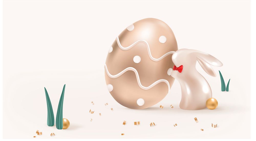 Rose gold Easter background 3D celebration with bunny and eggs