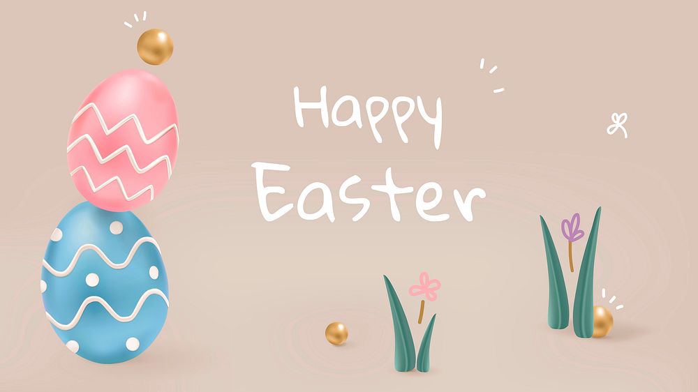 Happy Easter cute template vector greeting with colorful eggs and bunny social banner