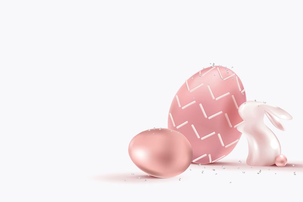 Pink Easter background vector 3D celebration with bunny and eggs