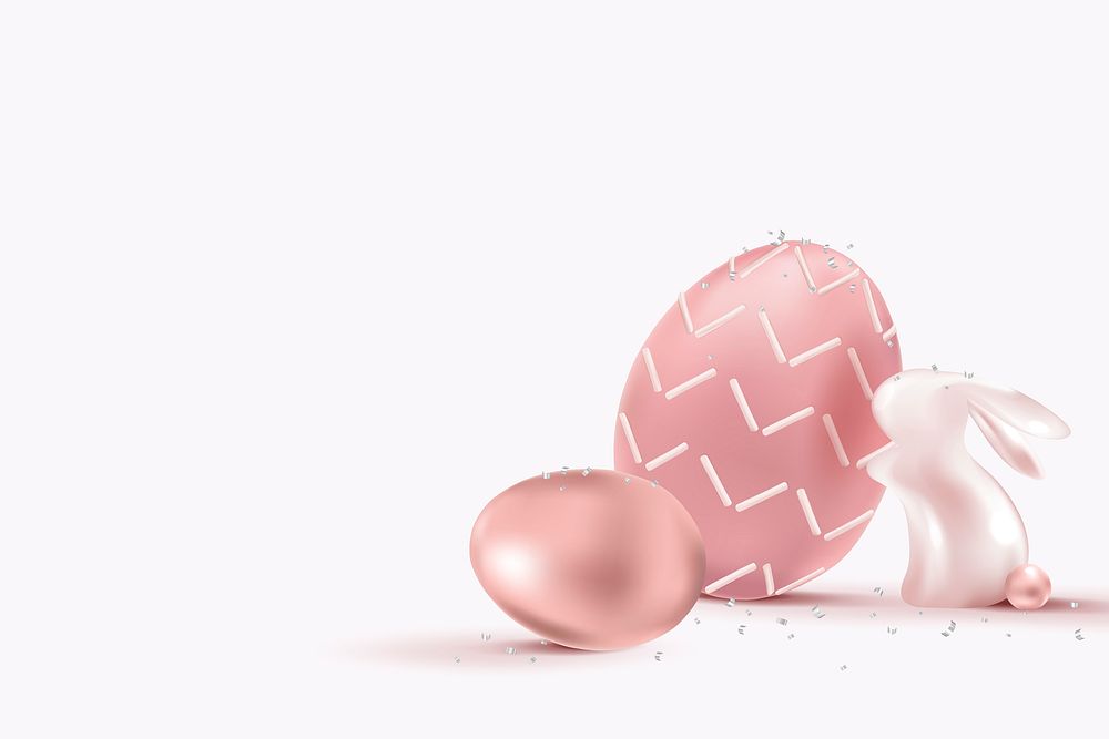 Pink Easter background 3D celebration with bunny and eggs