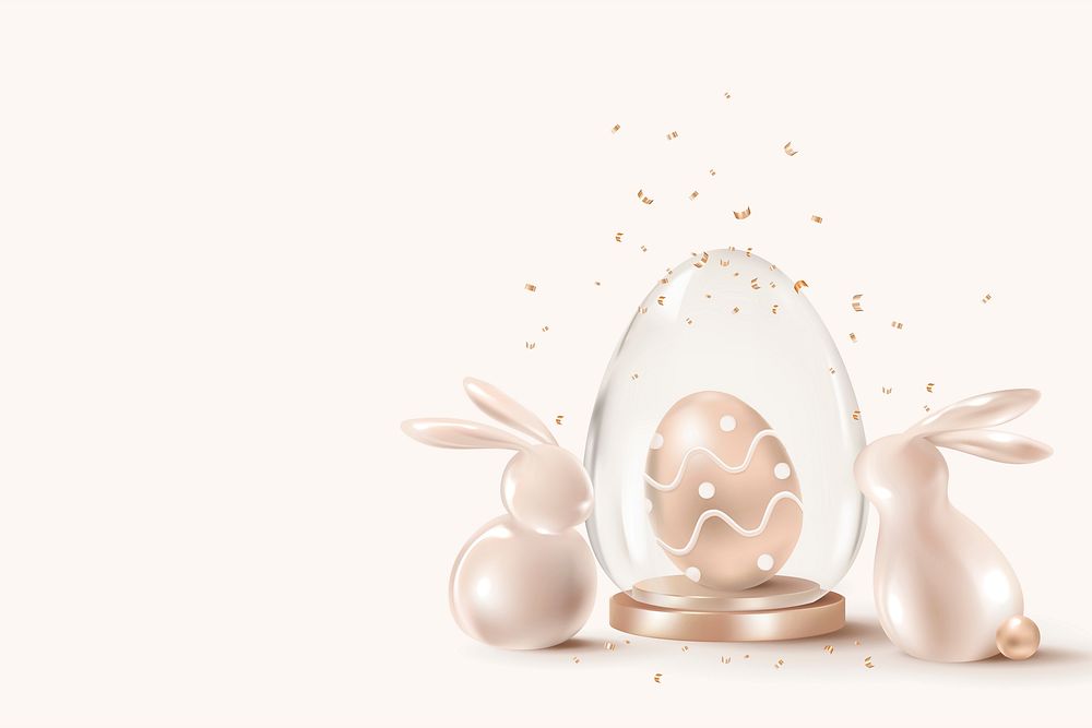 Golden Easter celebration background vector 3D with bunny and eggs