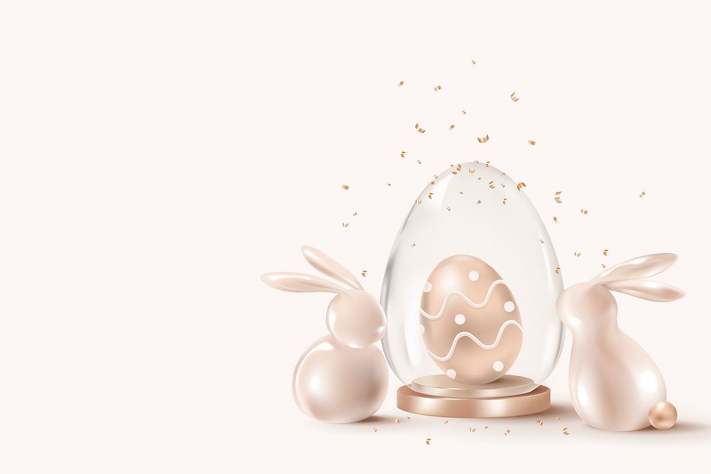 Golden Easter celebration background 3D with bunny and eggs