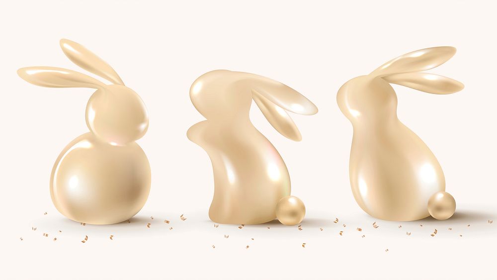 3D Easter bunny vector in luxury gold holidays celebration theme set
