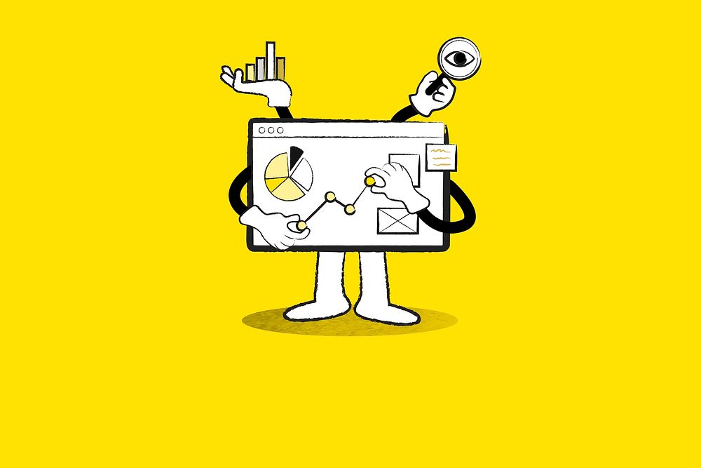 Yellow marketing strategy background doodle illustration for online business