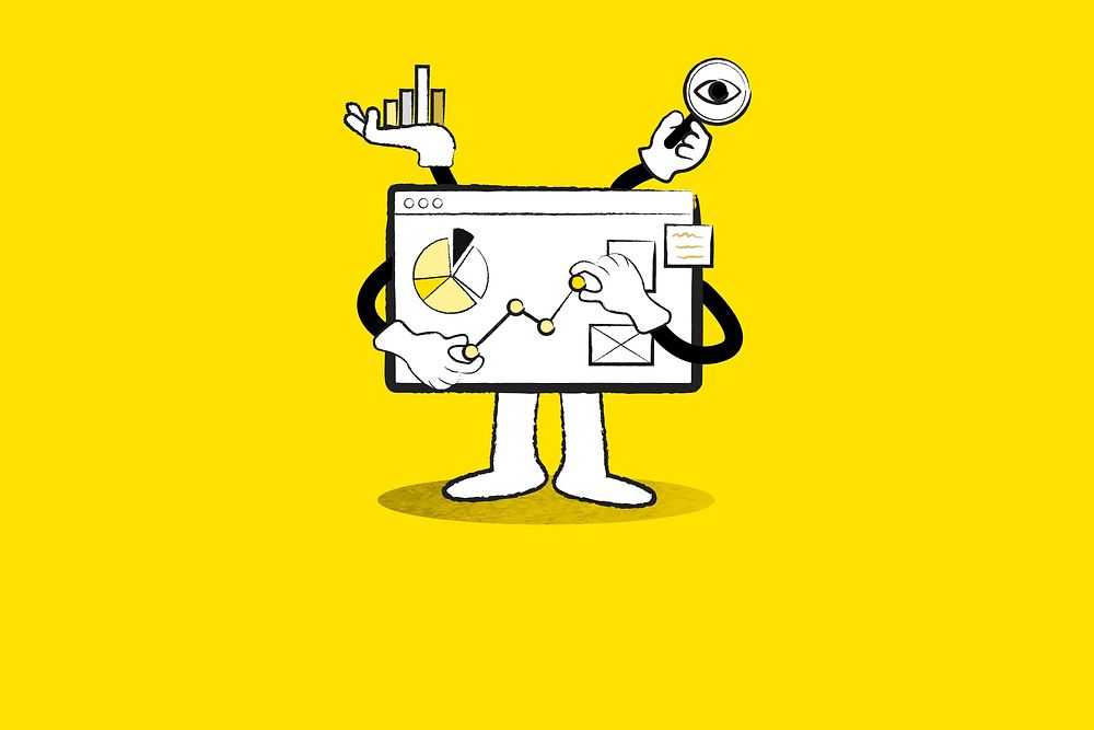 Yellow marketing strategy background psd doodle illustration for online business