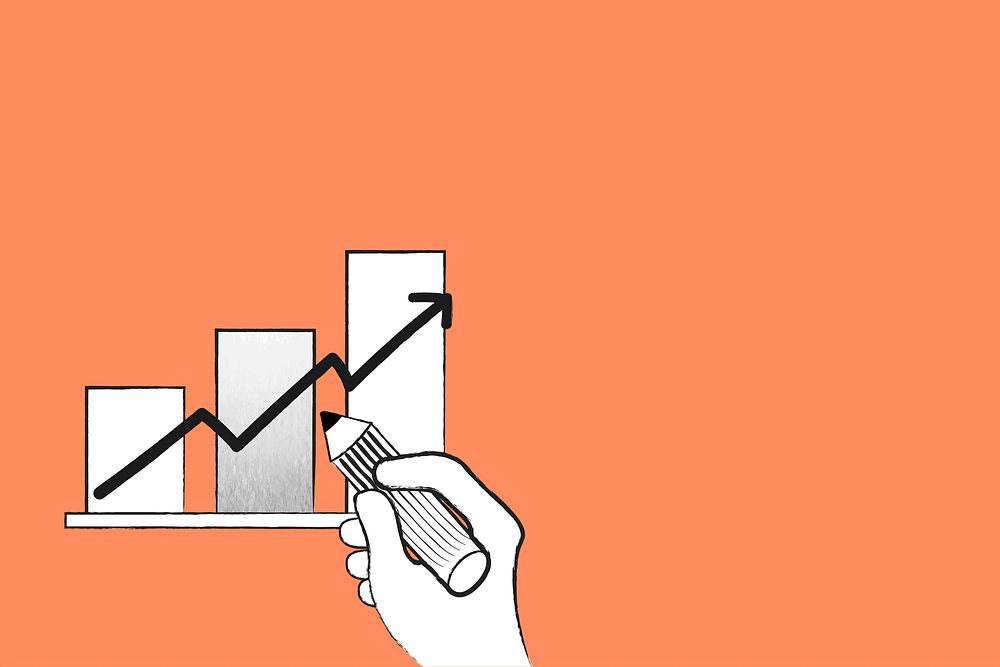Orange bar chart background vector doodle illustration for business growth