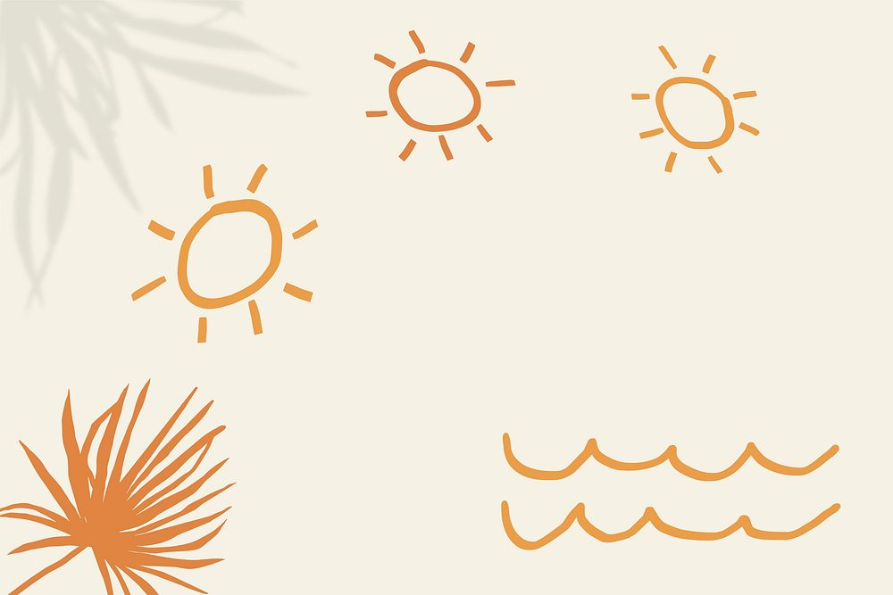 Summer sunset on beige background psd with orange border doodle