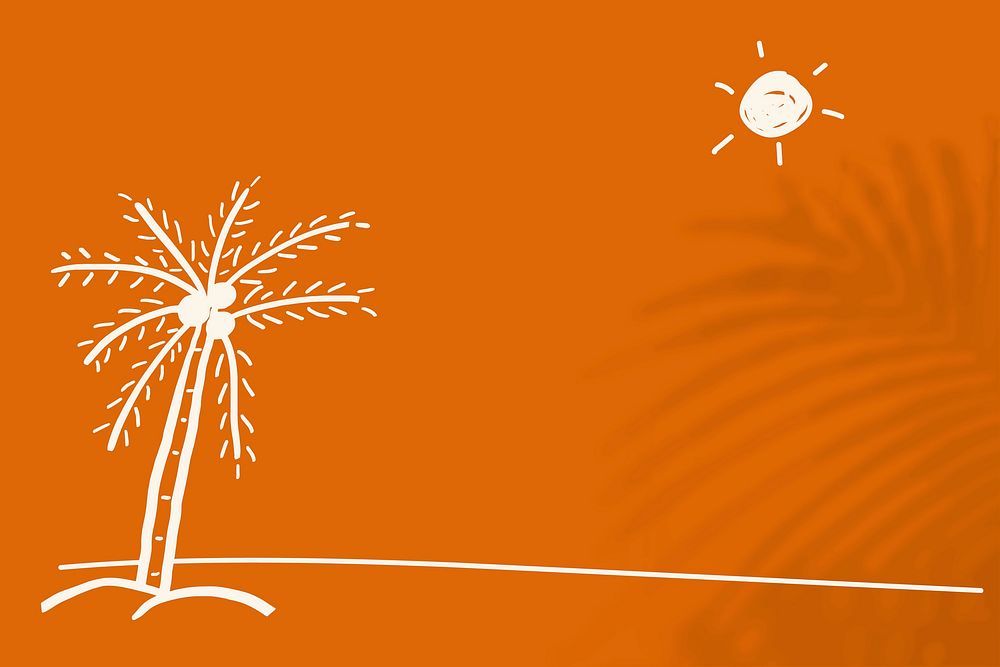 Orange summer background with beach doodle graphics