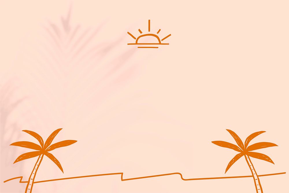 Summer beach border background with beige and orange doodles