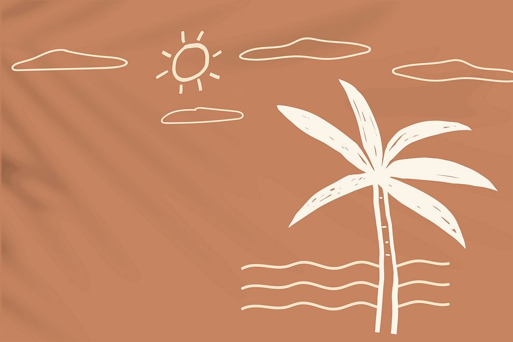 Brown summer background with beach doodle graphics