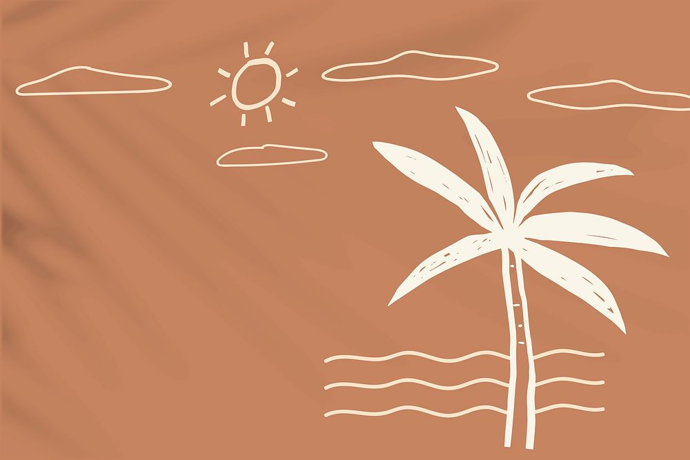 Brown summer background psd with beach doodle graphics