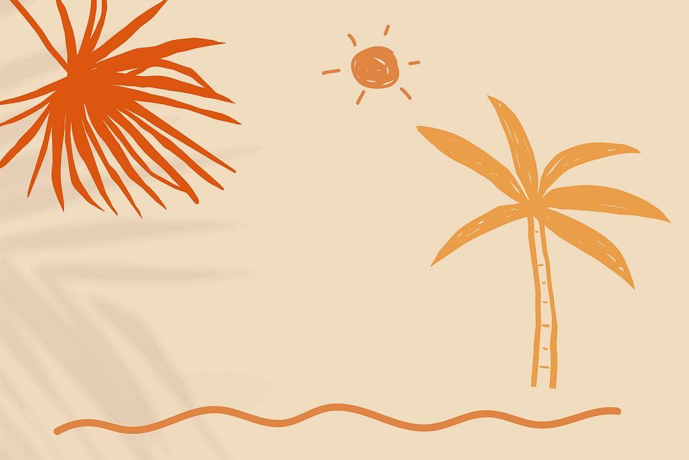 Summer sunset on beige background with orange border doodle
