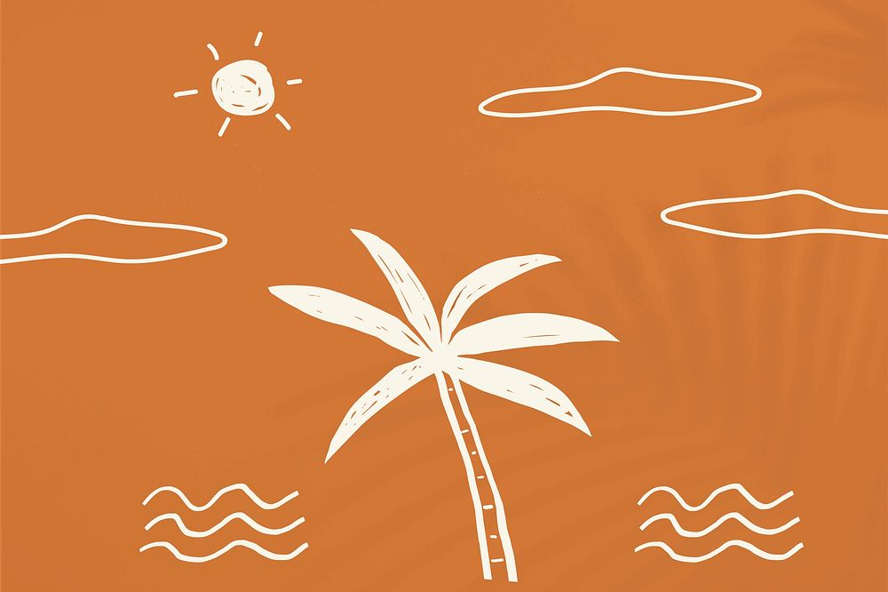 Orange tropical psd doodle background featuring summer beach graphics