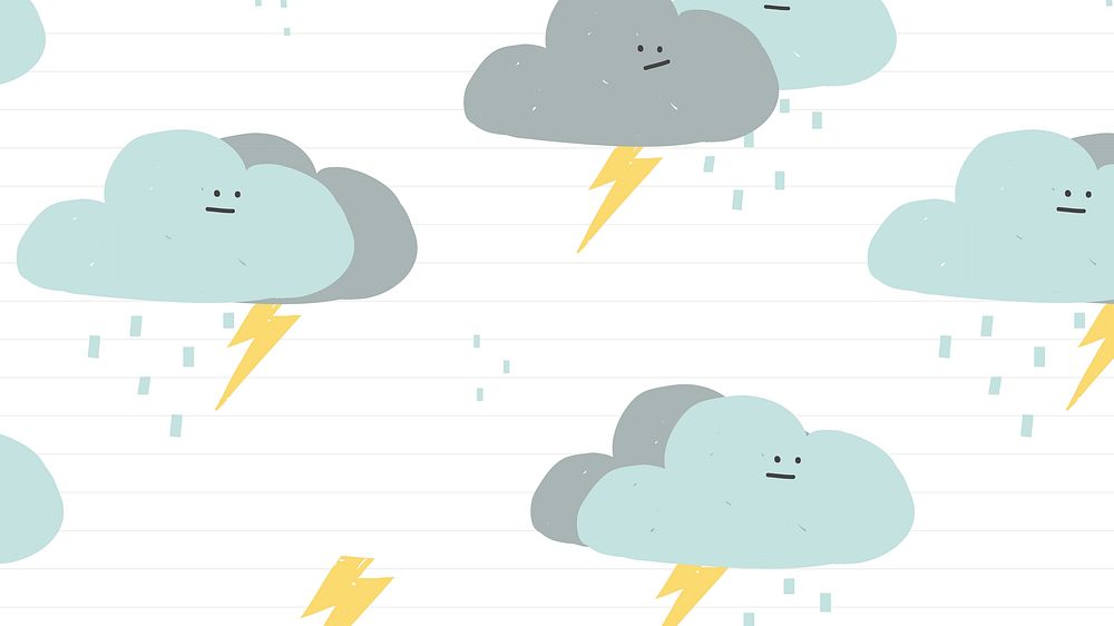 Thunder clouds seamless pattern background with cute doodle illustration for kids