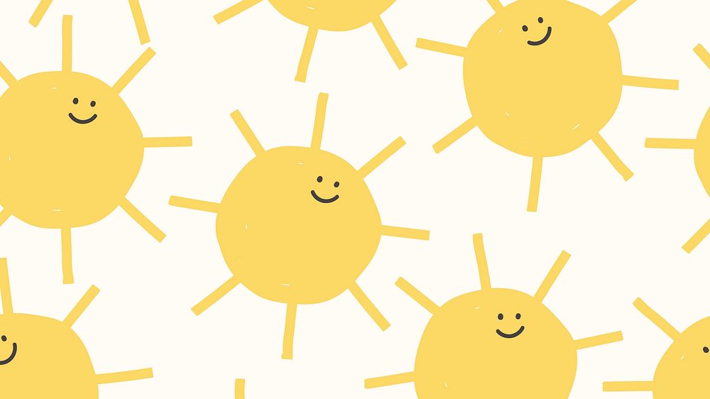 Smiling sun pattern seamless background with weather doodle illustration for kids