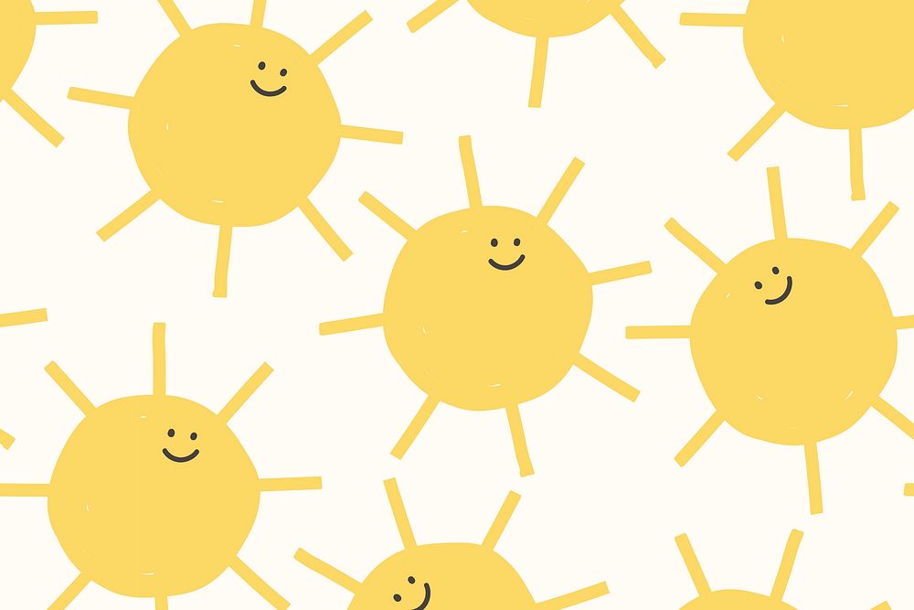 Smiling sun pattern seamless background with weather doodle illustration for kids