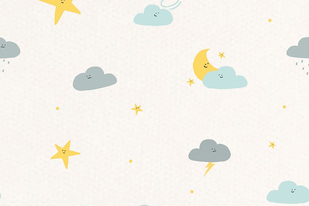 Night sky pattern seamless background with weather doodle illustration for kids
