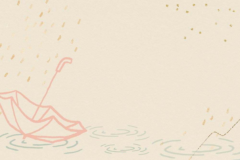 Rainy season background in pastel yellow with cute umbrella illustration