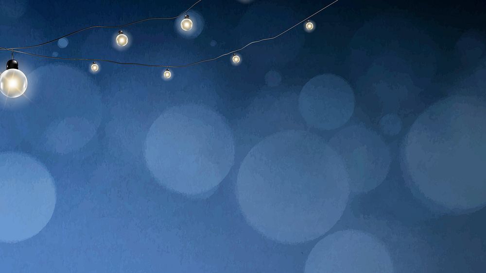 Bokeh background vector in blue with glowing hanging lights