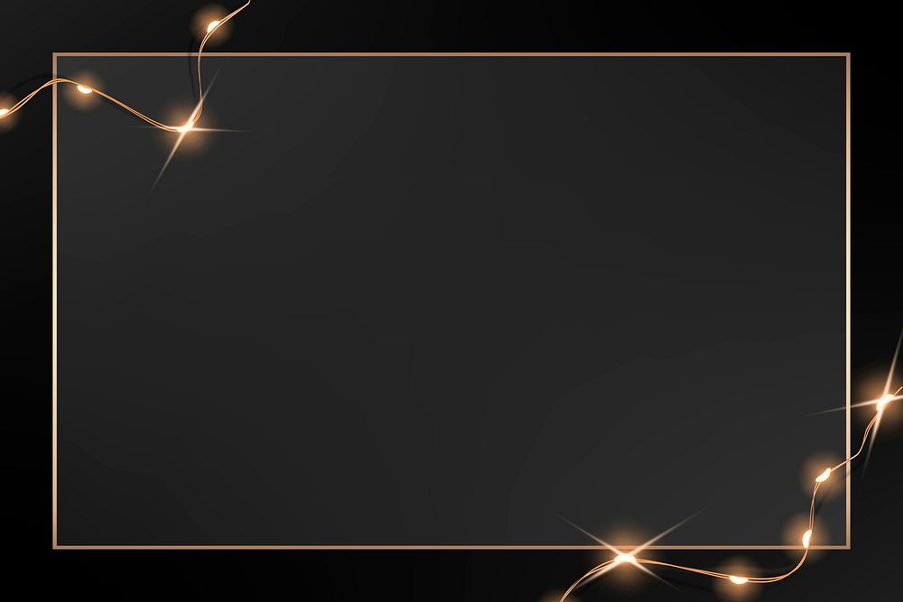 Elegant golden frame vector with glowing wired lights on black graphic