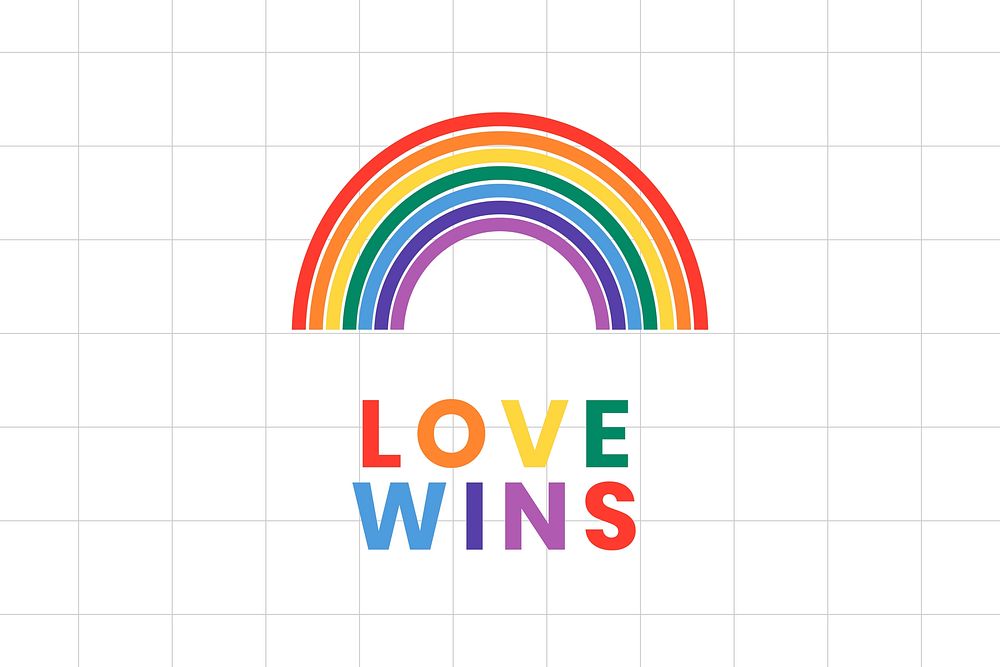 Rainbow LGBTQ pride month with love wins text
