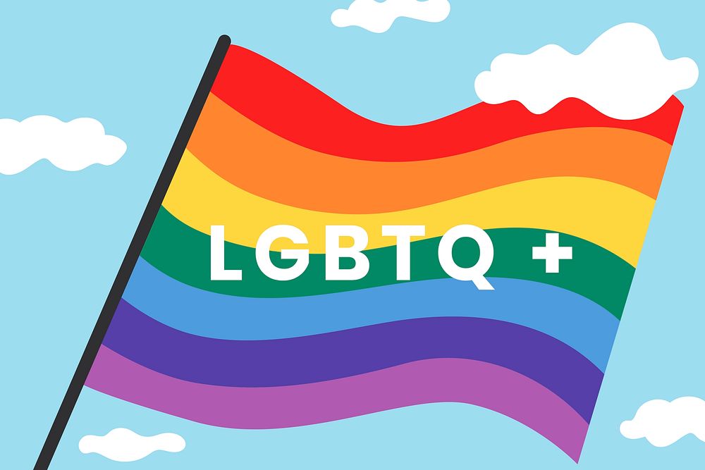 LGBTQ rainbow pride flag on blue sky background