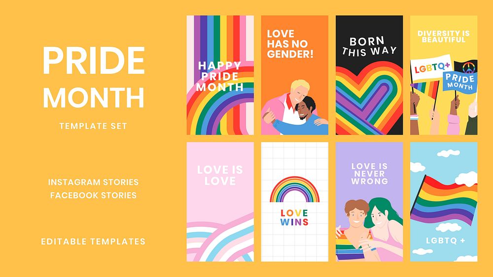 Pride month social media template vector set