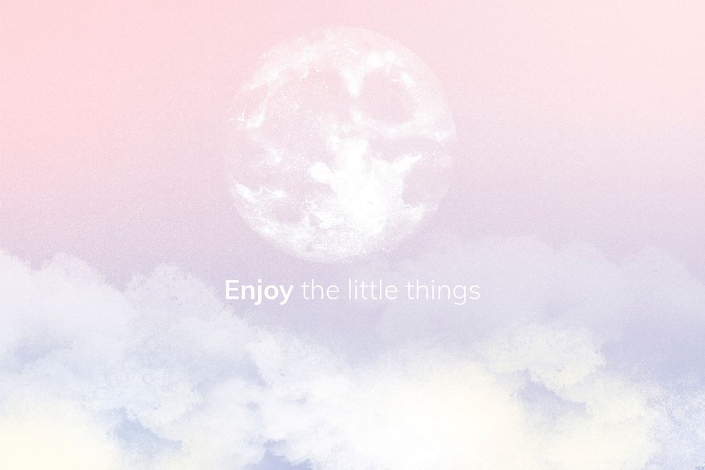 Aesthetic sky background with moon and clouds in pink, enjoy the little things