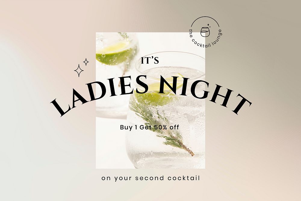 Lounge campaign banner template vector with gin and tonic glass photo