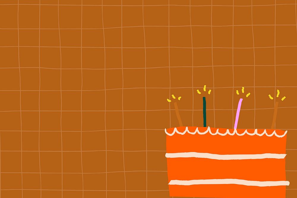 Brown grid birthday background with cute doodle cake