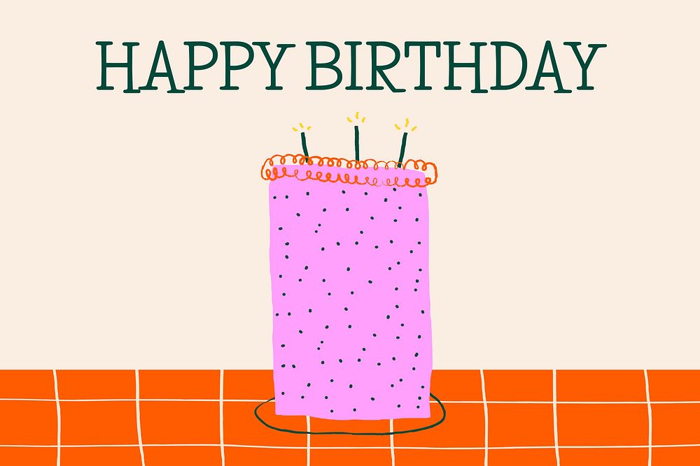 Happy birthday greeting banner with cute cake doodle