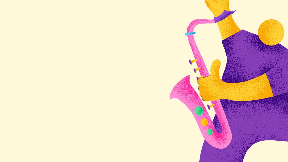 Beige musical background with saxophonist musician flat graphic