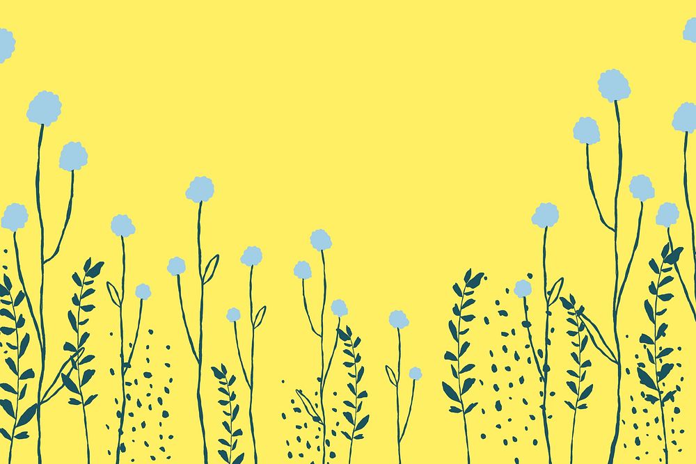 Yellow floral border background with dandelion flower doodle