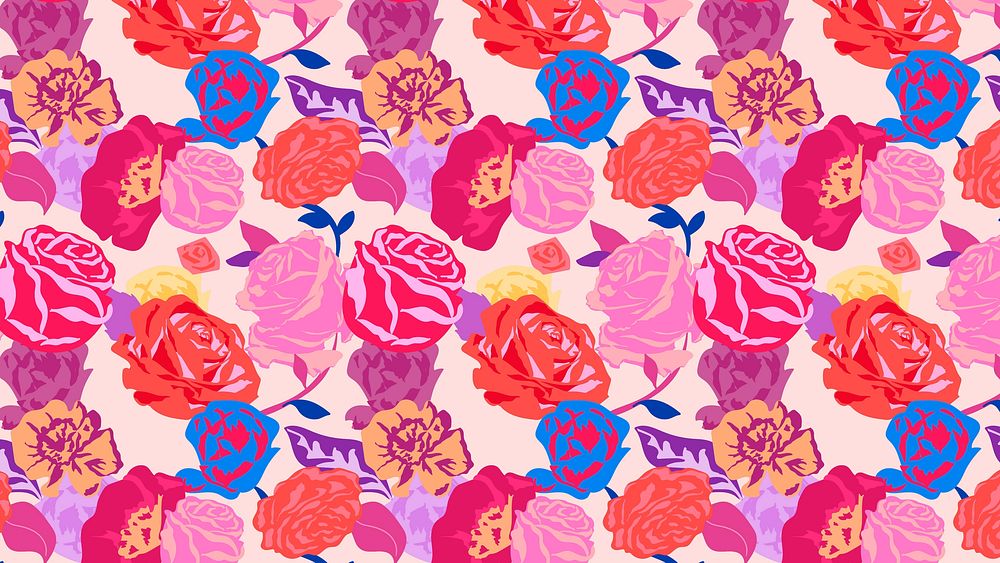 Pink aesthetic floral pattern vector with roses colorful background