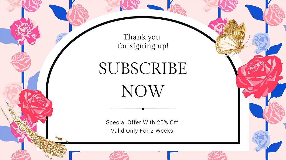 Feminine floral subscribe template vector with colorful roses fashion ad banner