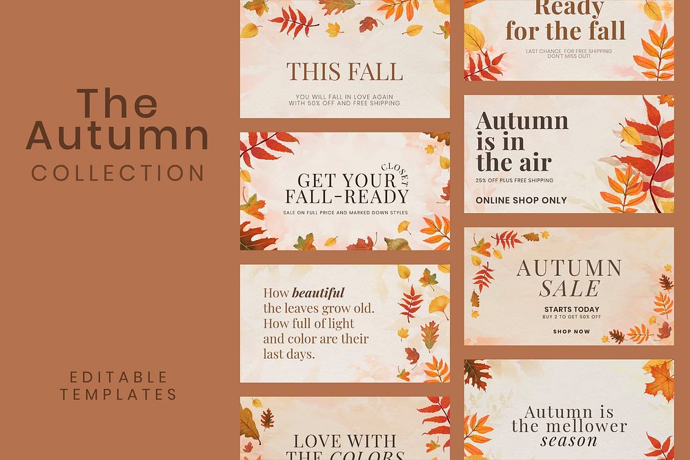Autumn season template vector collection for blog banner