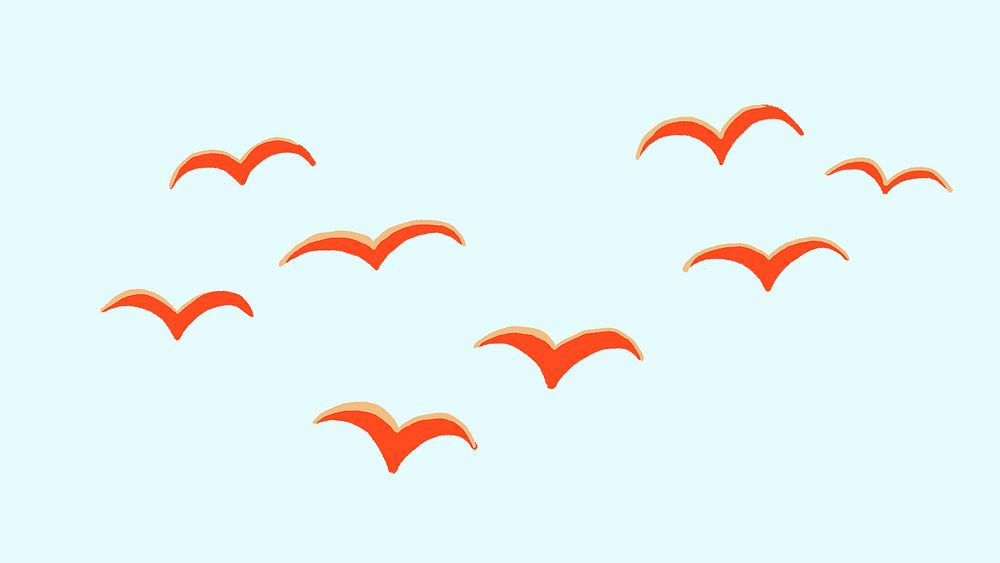 Flock of red bird flying in a sky illustration