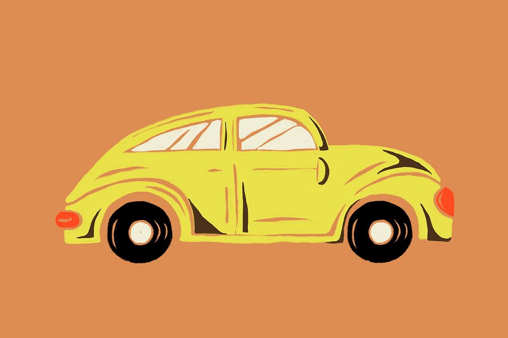 Vintage yellow car side view illustration