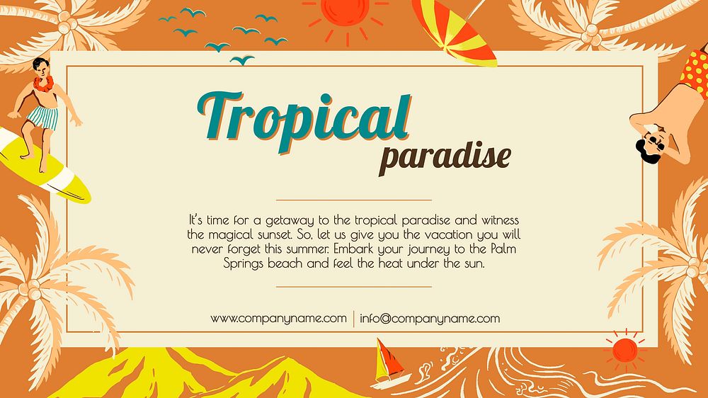 Tropical sunshine travel template vector for marketing agencies business presentation