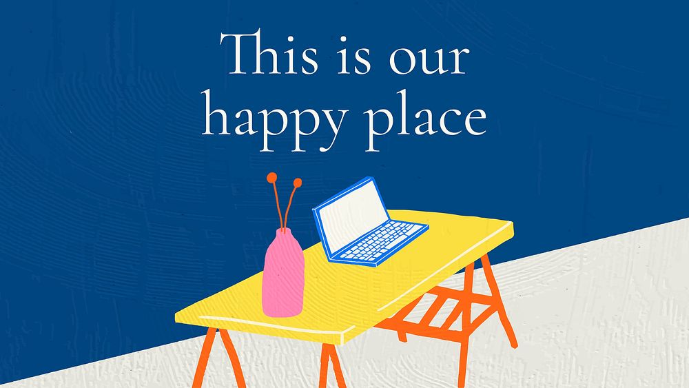 This is our happy place quote on colorful hand drawn interior flat graphic background