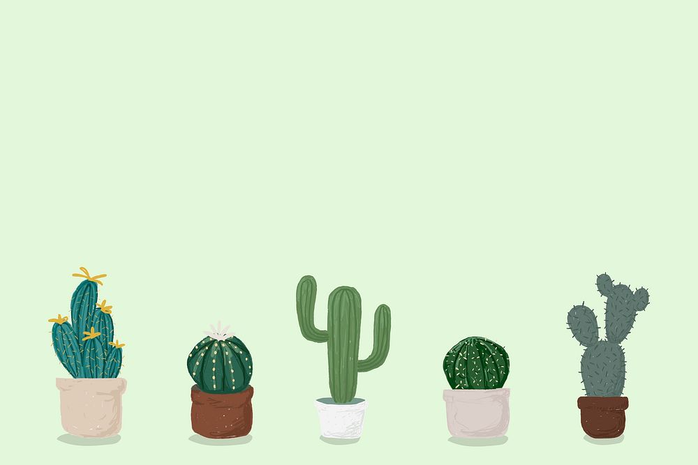 Cactus pot green background cute hand drawn style