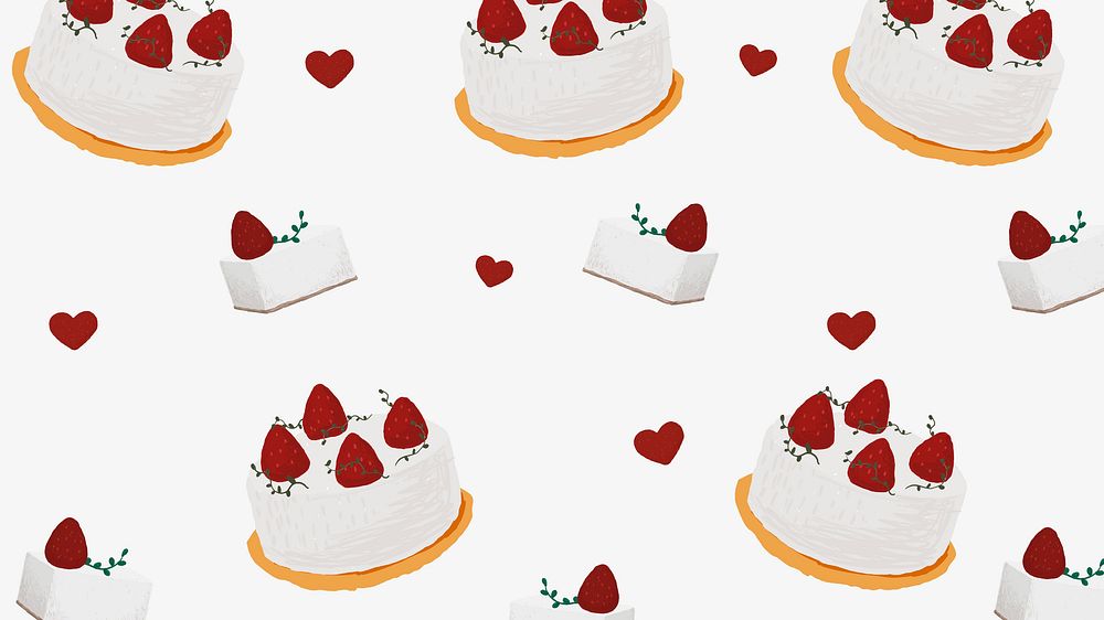 Strawberry cake patterned background cute hand drawn style