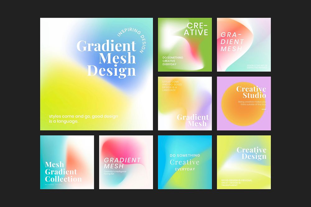 Mesh gradient template collection vector for social media post