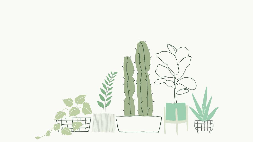 Potted plant doodle background with blank space