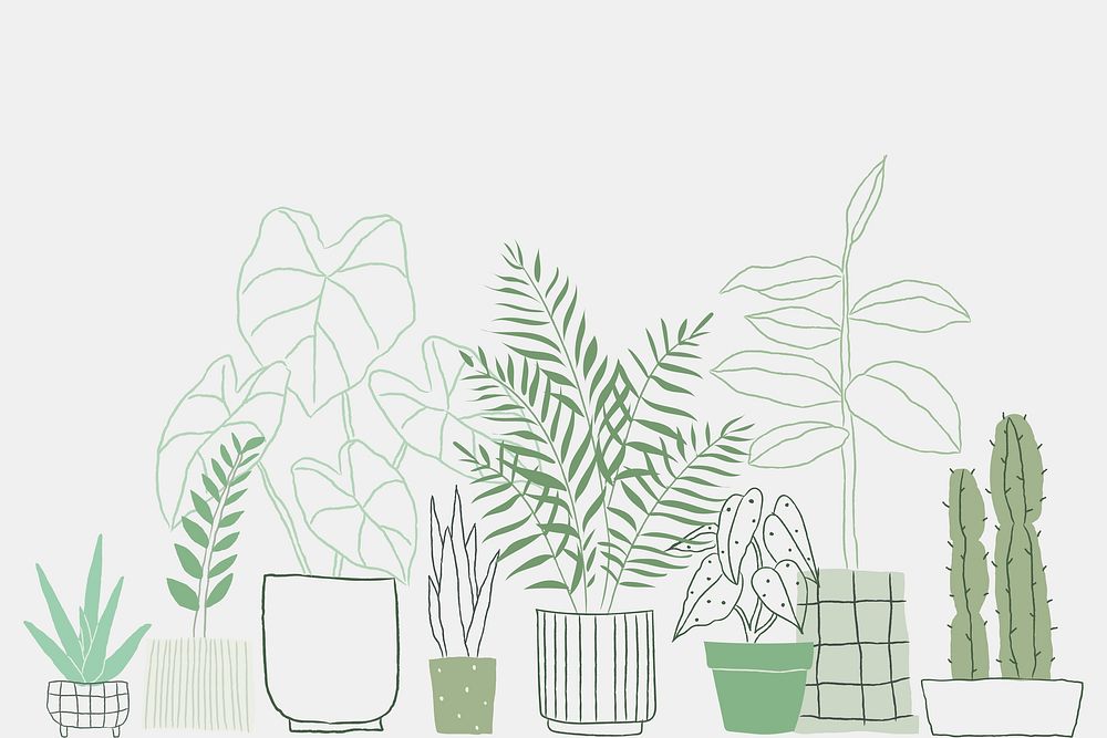 Houseplant doodle background in green