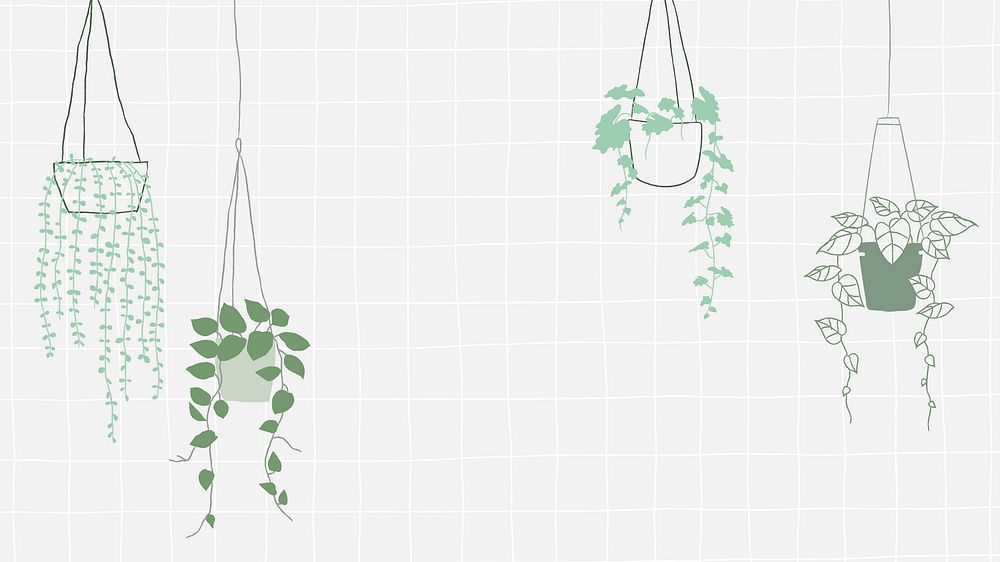 Hanging plant doodle vector in grid background